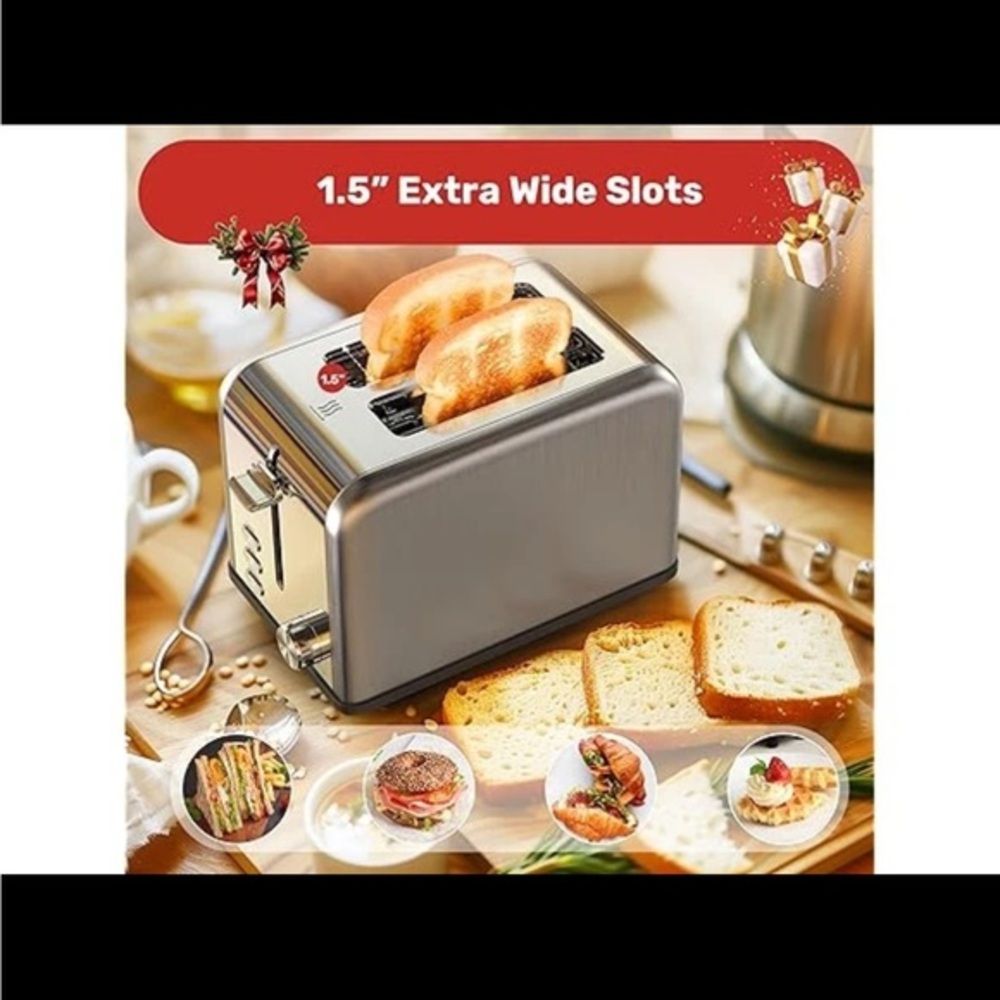 2-Slice Toaster Extra Wide Slot & Removable Crumb Tray for Bread & Waffle SEALED